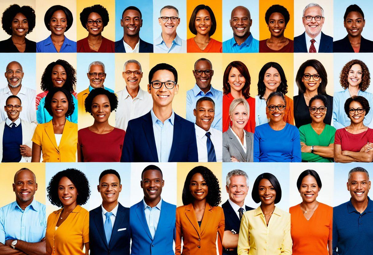 A dynamic collage showcasing diverse individuals from different backgrounds engaging with tailored insurance policies, with visual highlights of family, health, and travel insurance. In the background, a bright horizon symbolizing opportunities and empowerment. Vibrant colors and warm tones to evoke a sense of hope and security. super-realistic. vibrant colors.